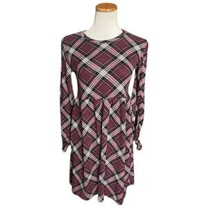 Youth Girls Knitworks Knit Works Long Sleeve Plaid Scoop Neck Dress Sz XL Plus